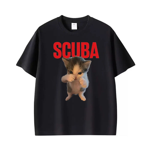 Funny Kitten Scuba Boxing Cat Meme Graphic T Shirt