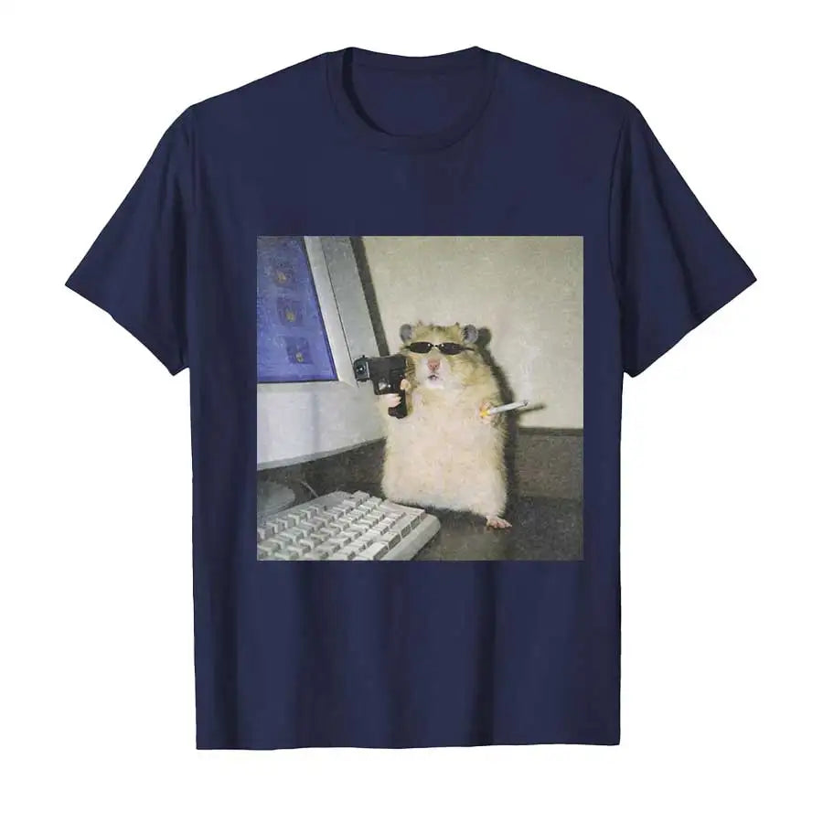 Cyber Hamster Meme Cringe Funny Animal Vintage Graphic T-Shirt
